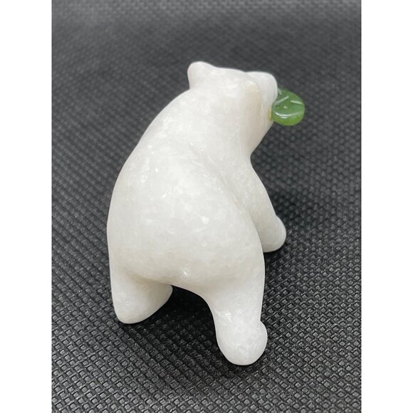 Hand Carved White Star Marble Grizzly Bear Family 3 pc Set Lot Jade Fish COA VTG - Picture 10 of 15
